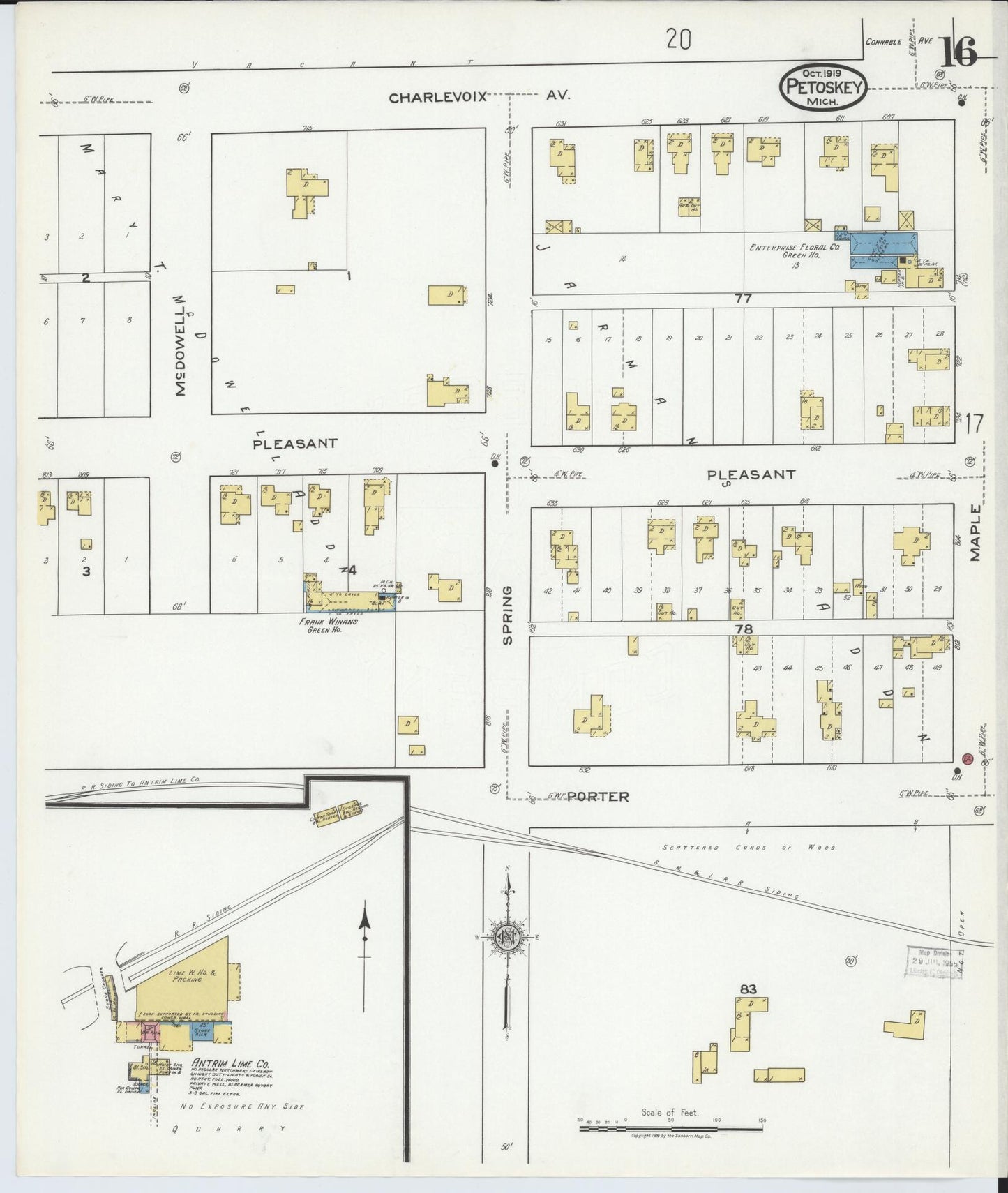 Sanborn Fire Insurance Map from Petoskey, Emmet County, Michigan (1919), Sheet #0016 - Complete Map Set gallery image, historic Sanborn map, vintage wall art, Michigan Michigan