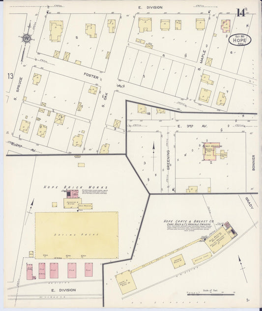 Sanborn Fire Insurance Map from Hope, Hempstead County, Arkansas (1913), Sheet #0014 - Historic Sanborn Fire Insurance Map Print, vintage old map wall art, antique decor, genealogy gift, Arkansas Arkansas map