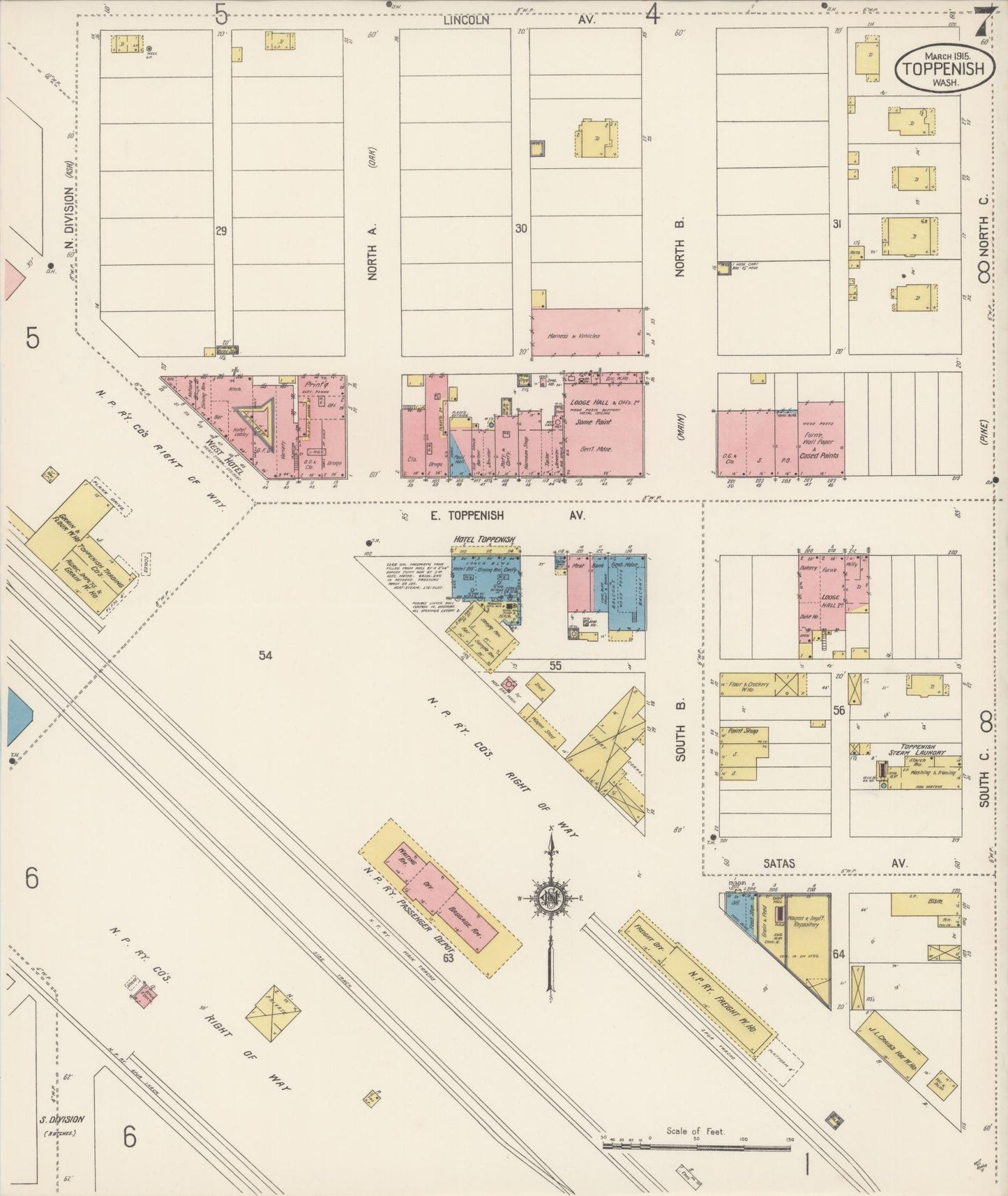 Sanborn Fire Insurance Map from Toppenish, Yakima County, Washington (1915), Sheet #0007 - Complete Map Set gallery image, historic Sanborn map, vintage wall art, Washington Washington