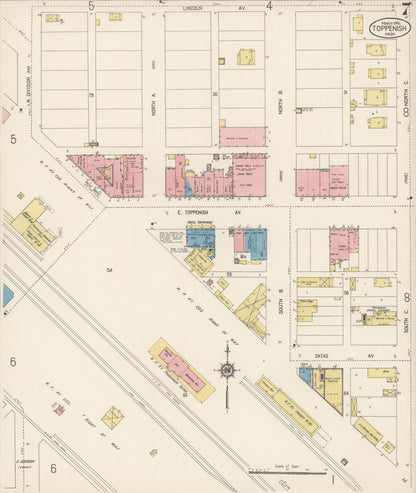Sanborn Fire Insurance Map from Toppenish, Yakima County, Washington (1915), Sheet #0007 - Complete Map Set gallery image, historic Sanborn map, vintage wall art, Washington Washington