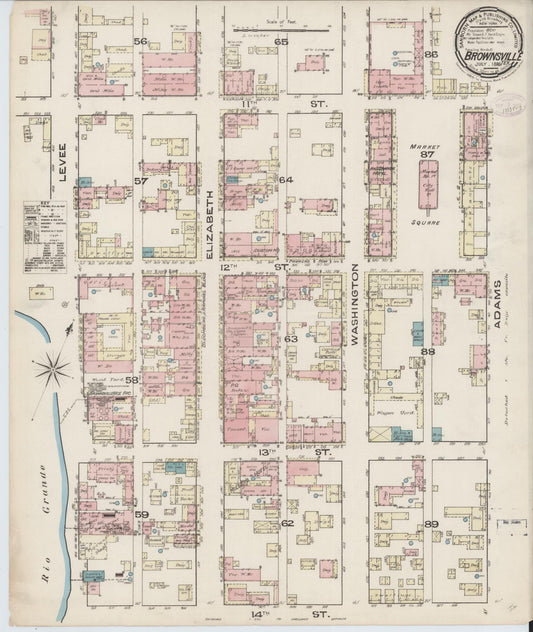Sanborn Fire Insurance Map from Brownsville, Cameron County, Texas (1885), Sheet #0001 - Historic Sanborn Fire Insurance Map Print, vintage old map wall art, antique decor, genealogy gift, Texas Texas map