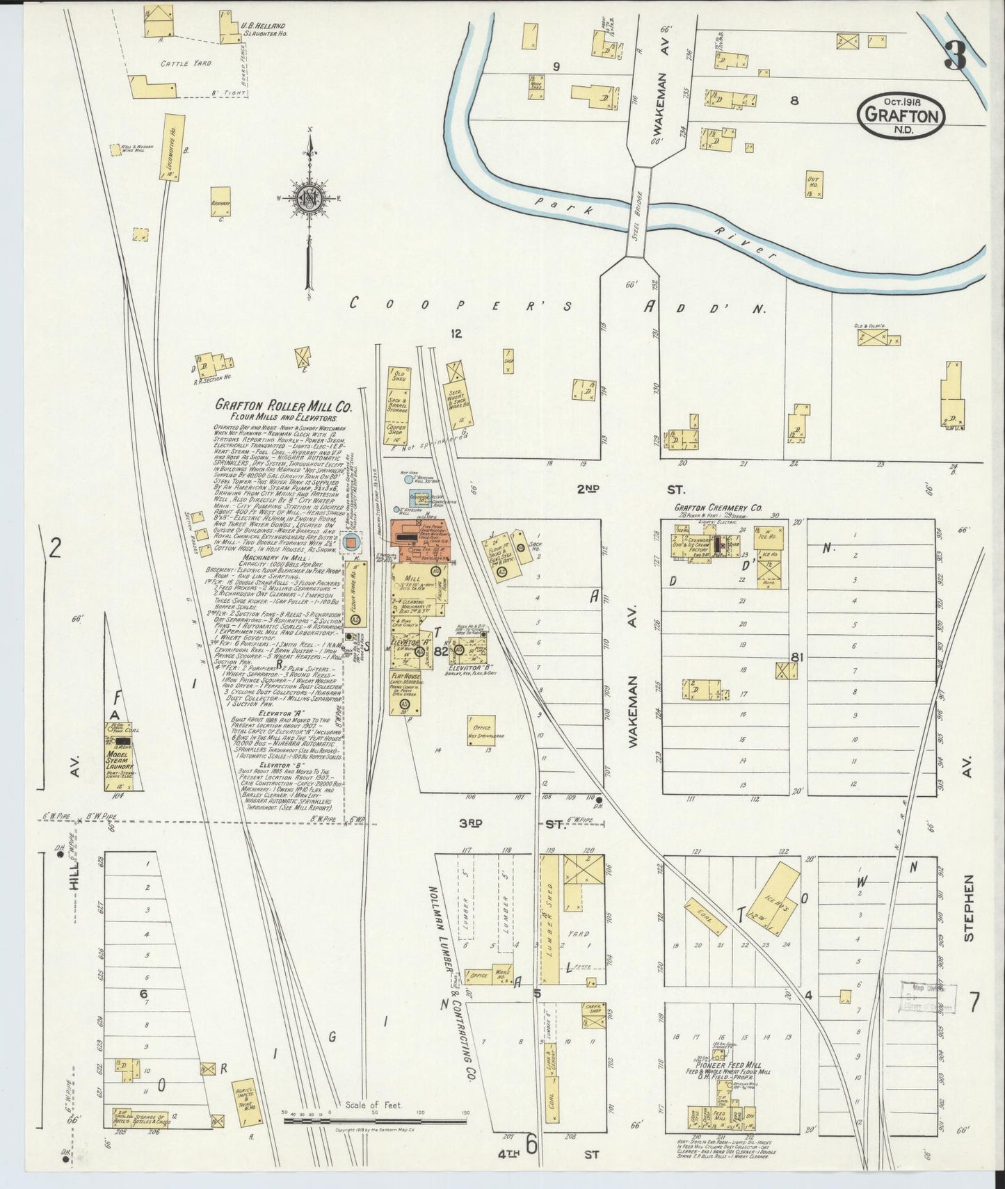 Sanborn Fire Insurance Map from Grafton, Walsh County, North Dakota (1918), Sheet #0003 - Complete Map Set gallery image, historic Sanborn map, vintage wall art, North Dakota North Dakota