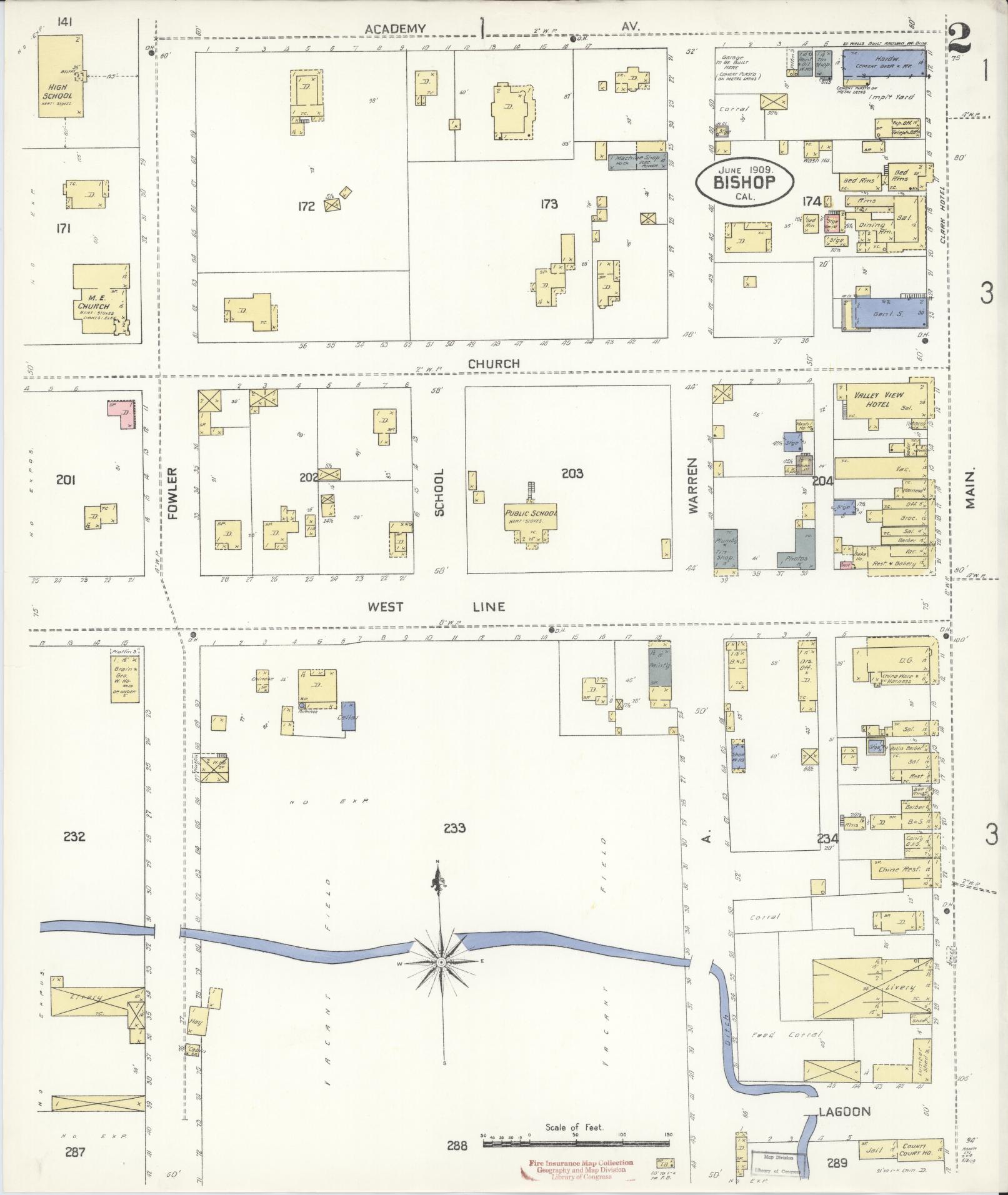 Sanborn Fire Insurance Map from Bishop, Inyo County, California (1909), Sheet #0002 - Historic Sanborn Fire Insurance Map Print, vintage old map wall art, antique decor, genealogy gift, California California map