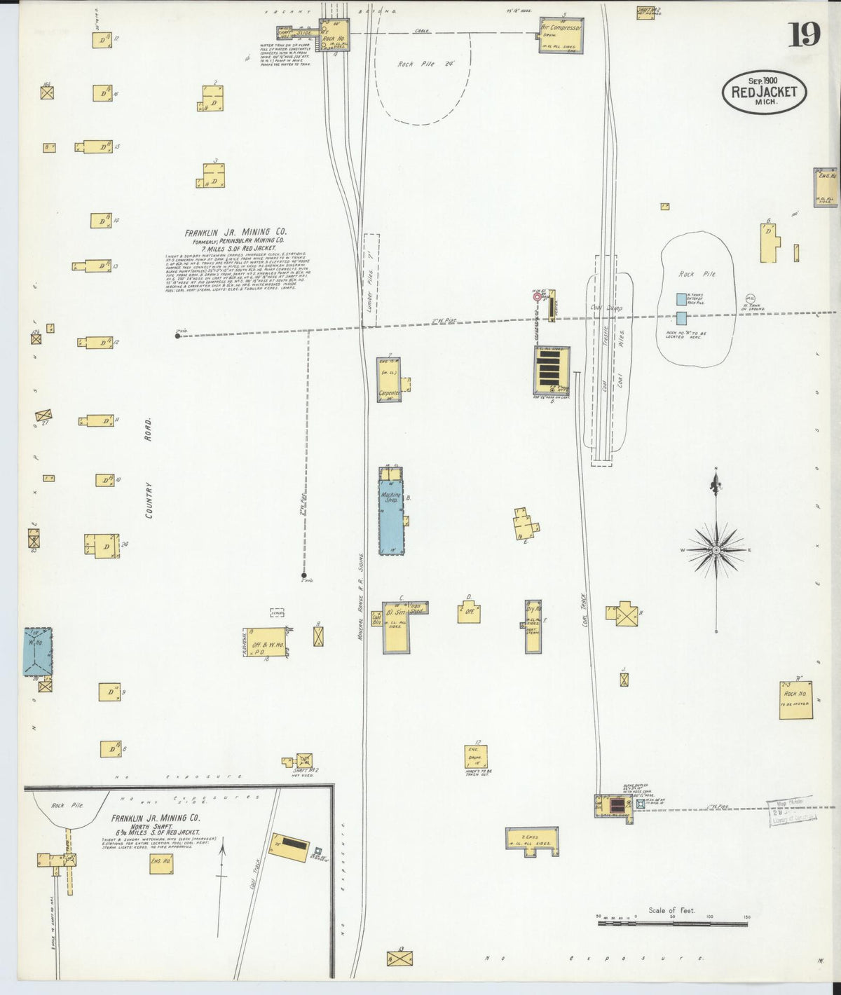 Sanborn Fire Insurance Map from Red Jacket, Houghton County, Michigan (1900), Sheet #0019 - Historic Sanborn Fire Insurance Map Print, vintage old map wall art, antique decor, genealogy gift, Michigan Michigan map