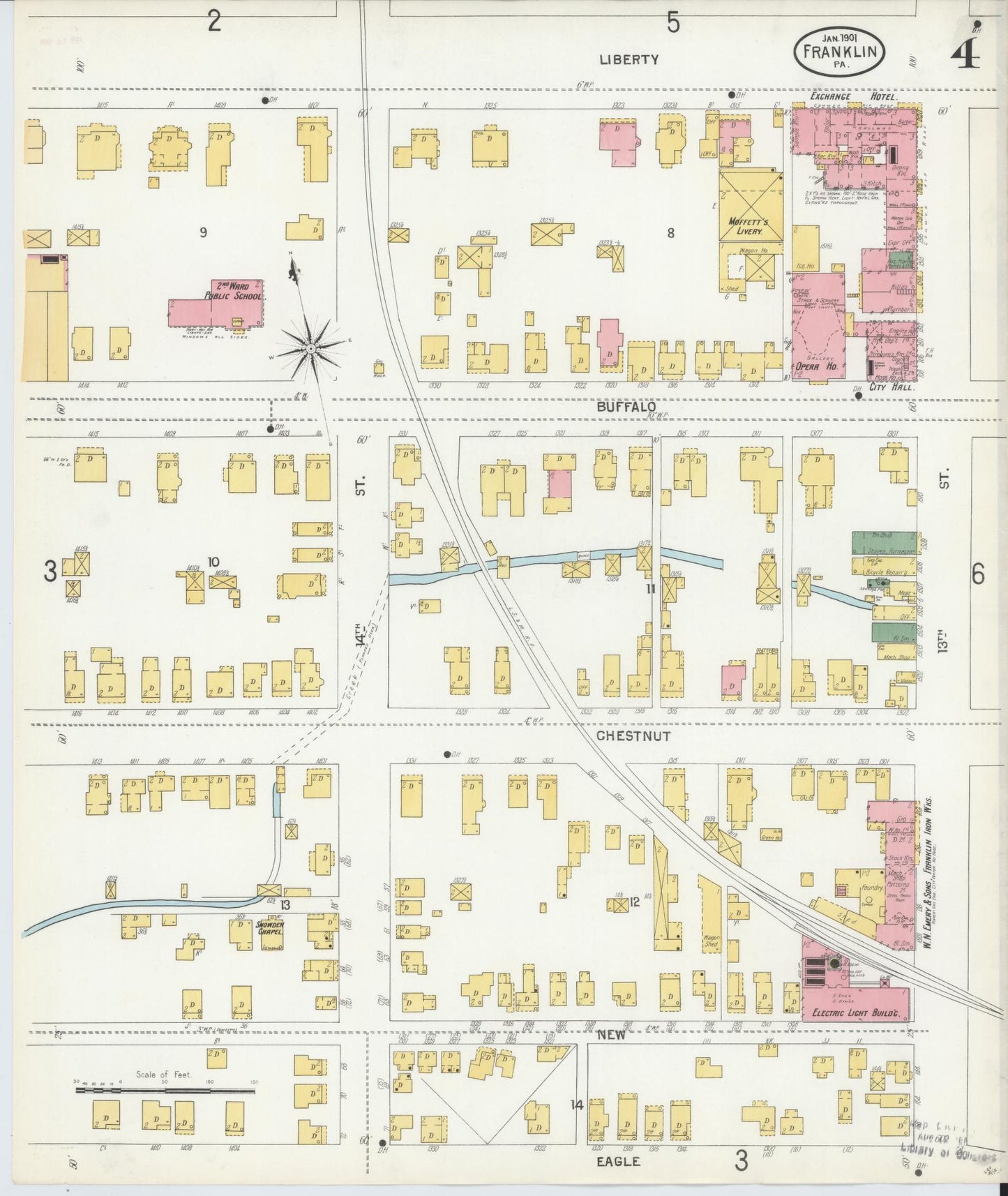 Sanborn Fire Insurance Map from Franklin, Venango County, Pennsylvania (1901), Sheet #0004 - Historic Sanborn Fire Insurance Map Print, vintage old map wall art, antique decor, genealogy gift, Pennsylvania Pennsylvania map
