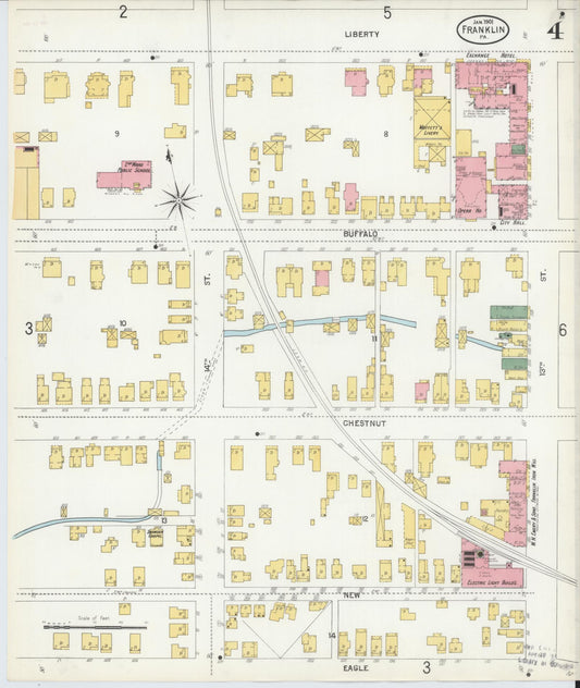 Sanborn Fire Insurance Map from Franklin, Venango County, Pennsylvania (1901), Sheet #0004 - Historic Sanborn Fire Insurance Map Print, vintage old map wall art, antique decor, genealogy gift, Pennsylvania Pennsylvania map