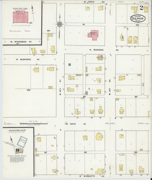 Sanborn Fire Insurance Map from Sulphur, Murray County, Oklahoma (1918), Sheet #0002 - Historic Sanborn Fire Insurance Map Print, vintage old map wall art, antique decor, genealogy gift, Oklahoma Oklahoma map