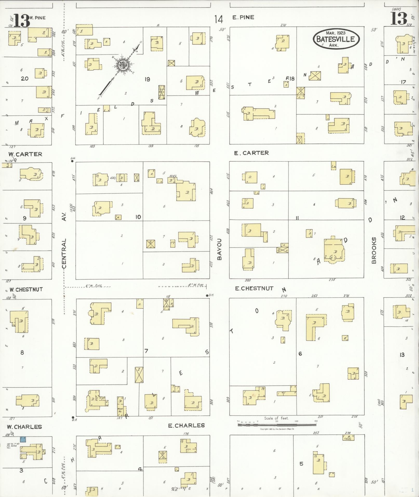 Sanborn Fire Insurance Map from Batesville, Independence County, Arkansas (1923), Sheet #0013 - Complete Map Set gallery image, historic Sanborn map, vintage wall art, Arkansas Arkansas