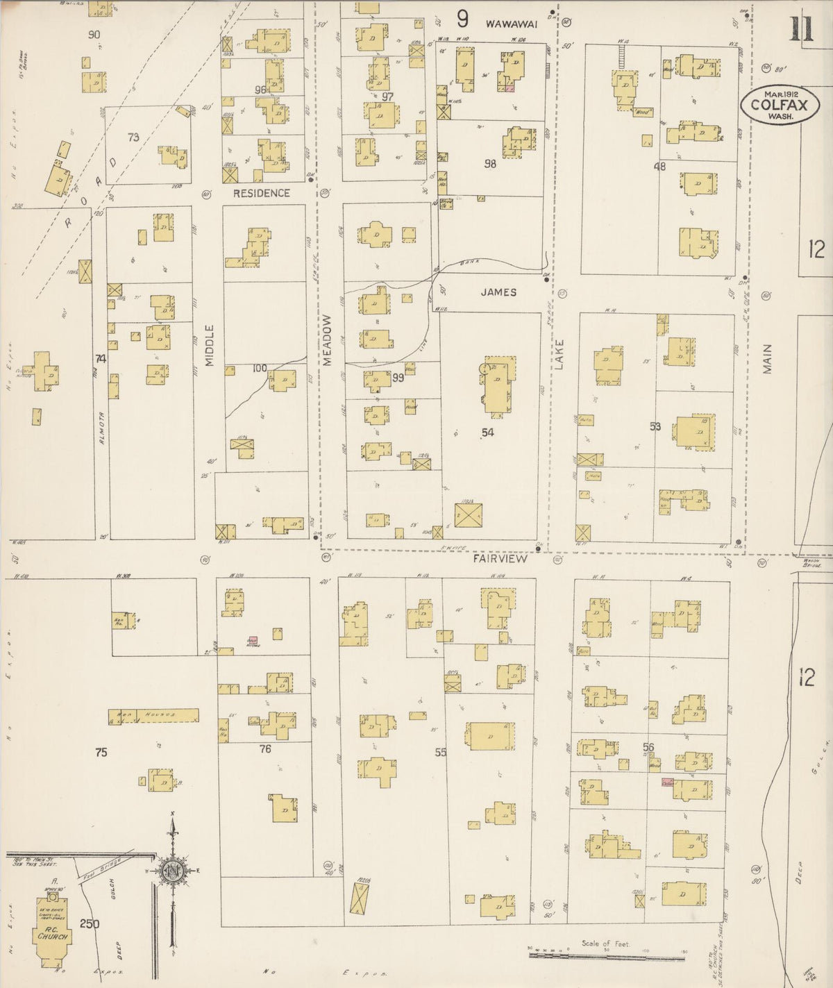 Sanborn Fire Insurance Map from Colfax, Whitman County, Washington (1912), Sheet #0011 - Historic Sanborn Fire Insurance Map Print, vintage old map wall art, antique decor, genealogy gift, Washington Washington map
