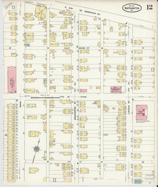 Sanborn Fire Insurance Map from Northampton, Northampton County, Pennsylvania (1911), Sheet #0012 - Historic Sanborn Fire Insurance Map Print, vintage old map wall art, antique decor, genealogy gift, Pennsylvania Pennsylvania map