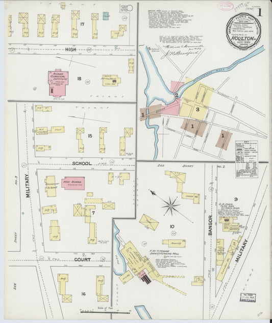 Sanborn Fire Insurance Map from Houlton, Aroostook County, Maine (1889), Sheet #0001 - Historic Sanborn Fire Insurance Map Print, vintage old map wall art, antique decor, genealogy gift, Maine Maine map