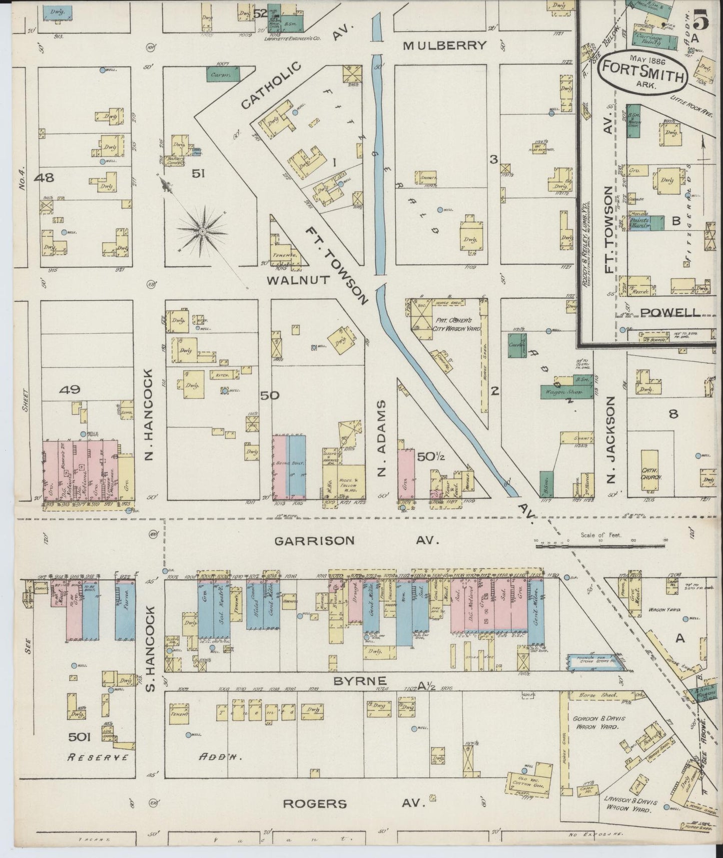 Sanborn Fire Insurance Map from Fort Smith, Sebastian County, Arkansas (1886), Sheet #0005 - Complete Map Set gallery image, historic Sanborn map, vintage wall art, Arkansas Arkansas