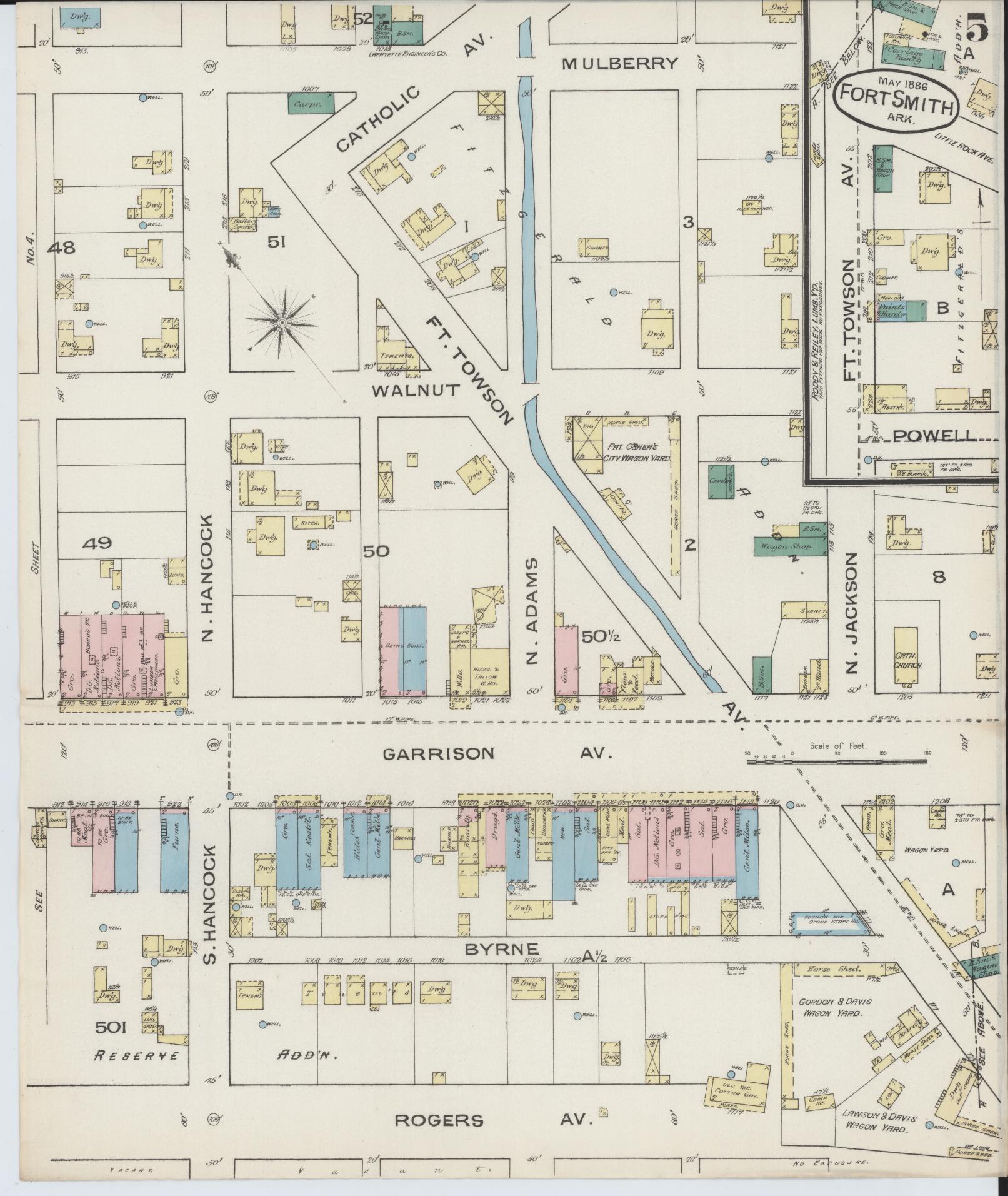Sanborn Fire Insurance Map from Fort Smith, Sebastian County, Arkansas (1886), Sheet #0005 - Complete Map Set gallery image, historic Sanborn map, vintage wall art, Arkansas Arkansas