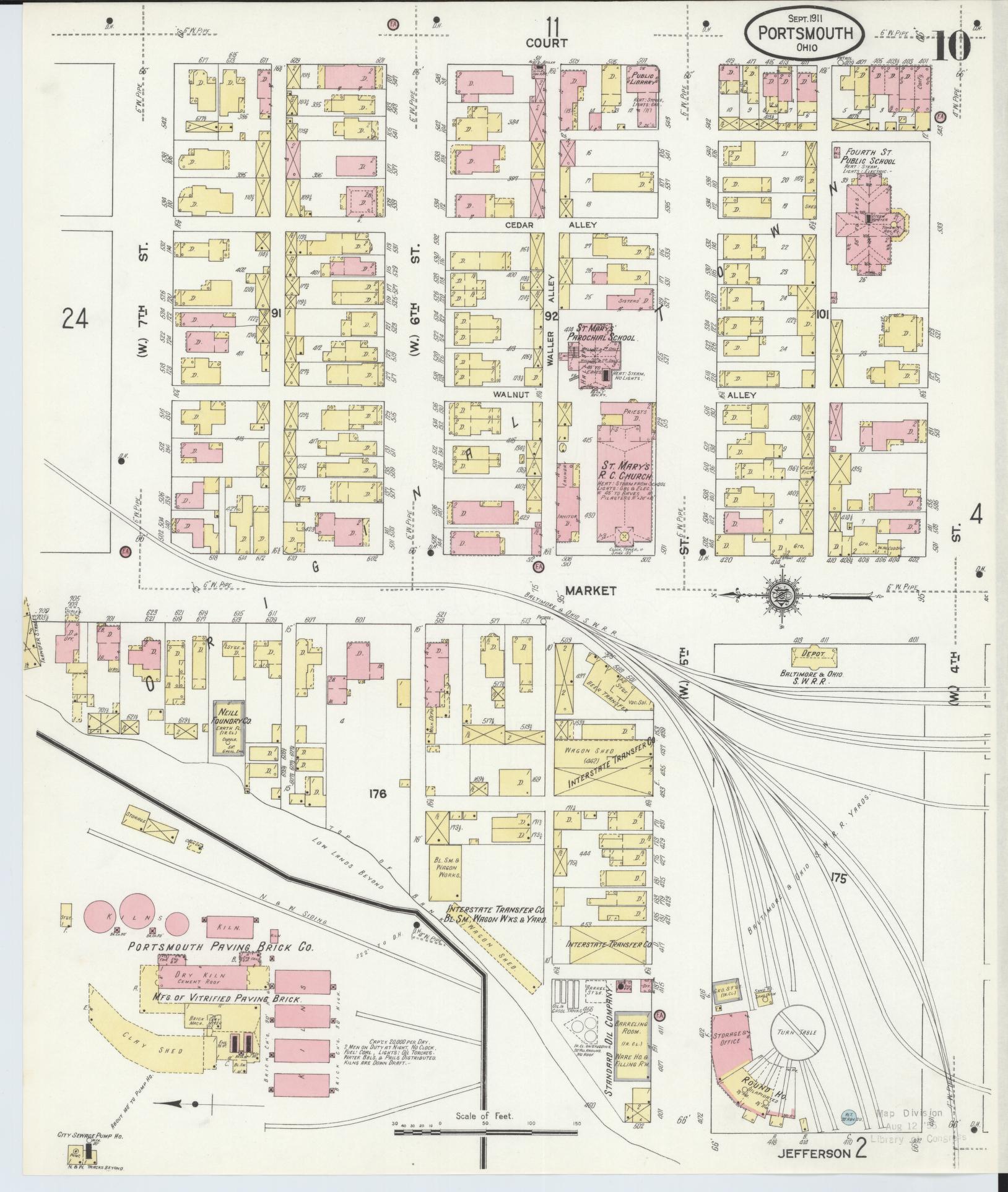 Sanborn Fire Insurance Map from Portsmouth, Scioto County, Ohio (1911), Sheet #0010 - Complete Map Set gallery image, historic Sanborn map, vintage wall art, Ohio Ohio