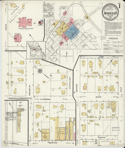 Sanborn Fire Insurance Map from Windsor, Henry County, Missouri (1920), Sheet #0001 - Complete Map Set gallery image, historic Sanborn map, vintage wall art, Missouri Missouri