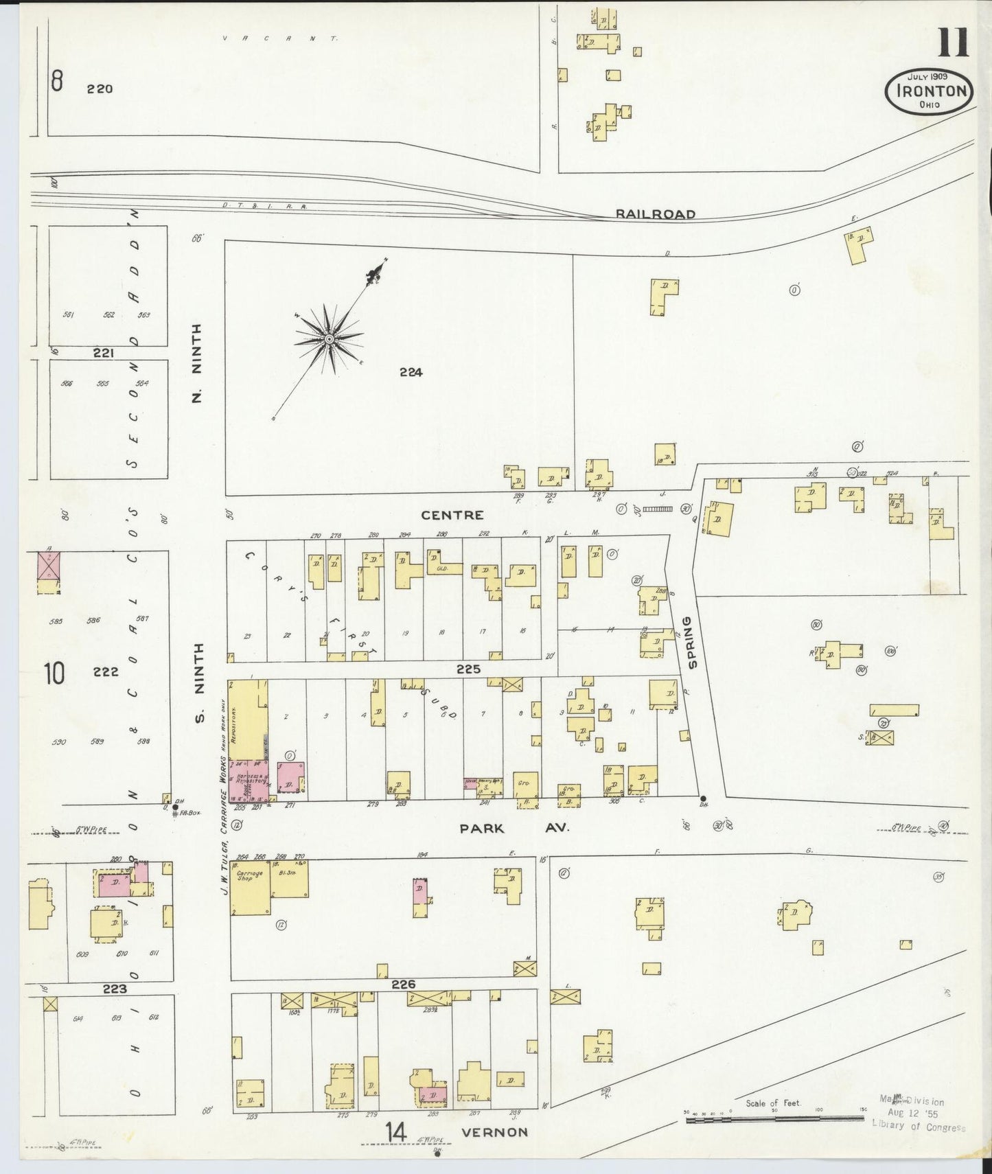 Sanborn Fire Insurance Map from Ironton, Lawrence County, Ohio (1909), Sheet #0011 - Historic Sanborn Fire Insurance Map Print, vintage old map wall art, antique decor, genealogy gift, Ohio Ohio map