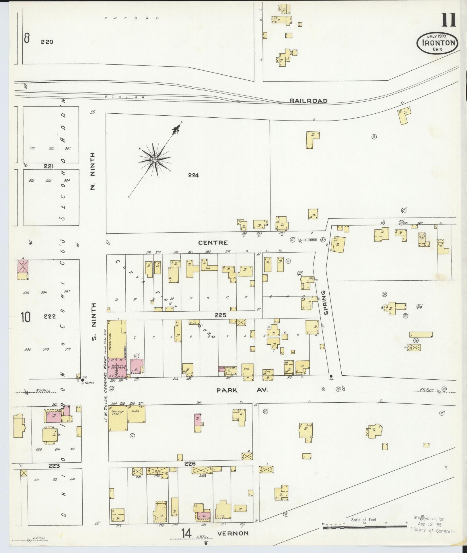 Sanborn Fire Insurance Map from Ironton, Lawrence County, Ohio (1909), Sheet #0011 - Historic Sanborn Fire Insurance Map Print, vintage old map wall art, antique decor, genealogy gift, Ohio Ohio map
