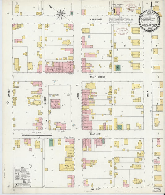 Sanborn Fire Insurance Map from Charlestown, Clark County, Indiana (1899), Sheet #0001 - Historic Sanborn Fire Insurance Map Print, vintage old map wall art, antique decor, genealogy gift, Indiana Indiana map
