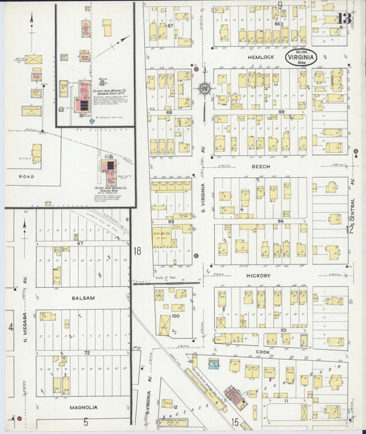 Sanborn Fire Insurance Map from Virginia, Saint Louis County, Minnesota (1915), Sheet #0013 - Historic Sanborn Fire Insurance Map Print, vintage old map wall art, antique decor, genealogy gift, Minnesota Minnesota map