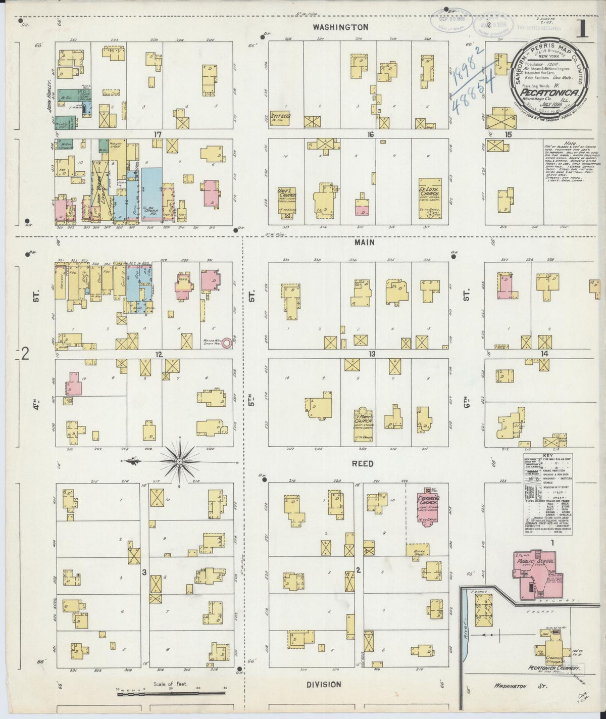 Sanborn Fire Insurance Map from Pecatonica, Winnebago County, Illinois (1898), Sheet #0001 - Complete Map Set gallery image, historic Sanborn map, vintage wall art, Illinois Illinois