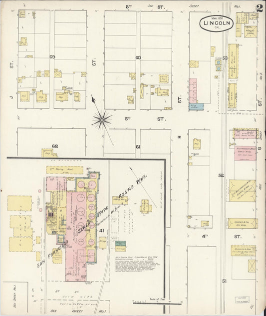 Sanborn Fire Insurance Map from Lincoln, Placer County, California (1890), Sheet #0002 - Historic Sanborn Fire Insurance Map Print, vintage old map wall art, antique decor, genealogy gift, California California map