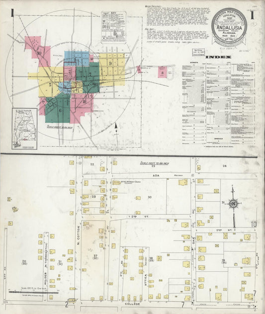 Sanborn Fire Insurance Map from Andalusia, Covington County, Alabama (1924), Sheet #0001 - Complete Map Set gallery image, historic Sanborn map, vintage wall art, Alabama Alabama