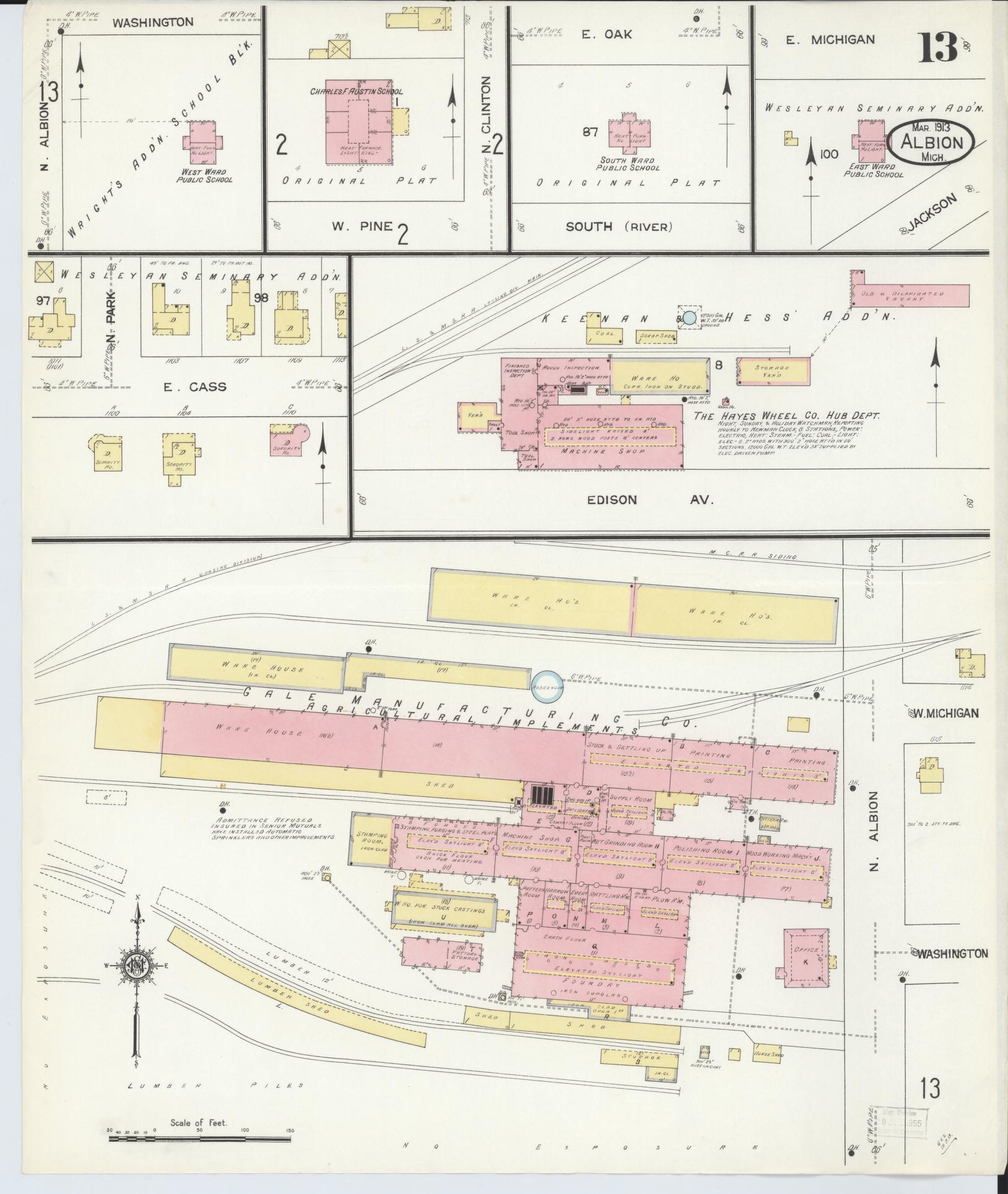 Sanborn Fire Insurance Map from Albion, Calhoun County, Michigan (1913), Sheet #0013 - Complete Map Set gallery image, historic Sanborn map, vintage wall art, Michigan Michigan