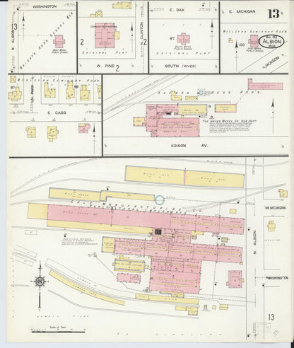 Sanborn Fire Insurance Map from Albion, Calhoun County, Michigan (1913), Sheet #0013 - Complete Map Set gallery image, historic Sanborn map, vintage wall art, Michigan Michigan