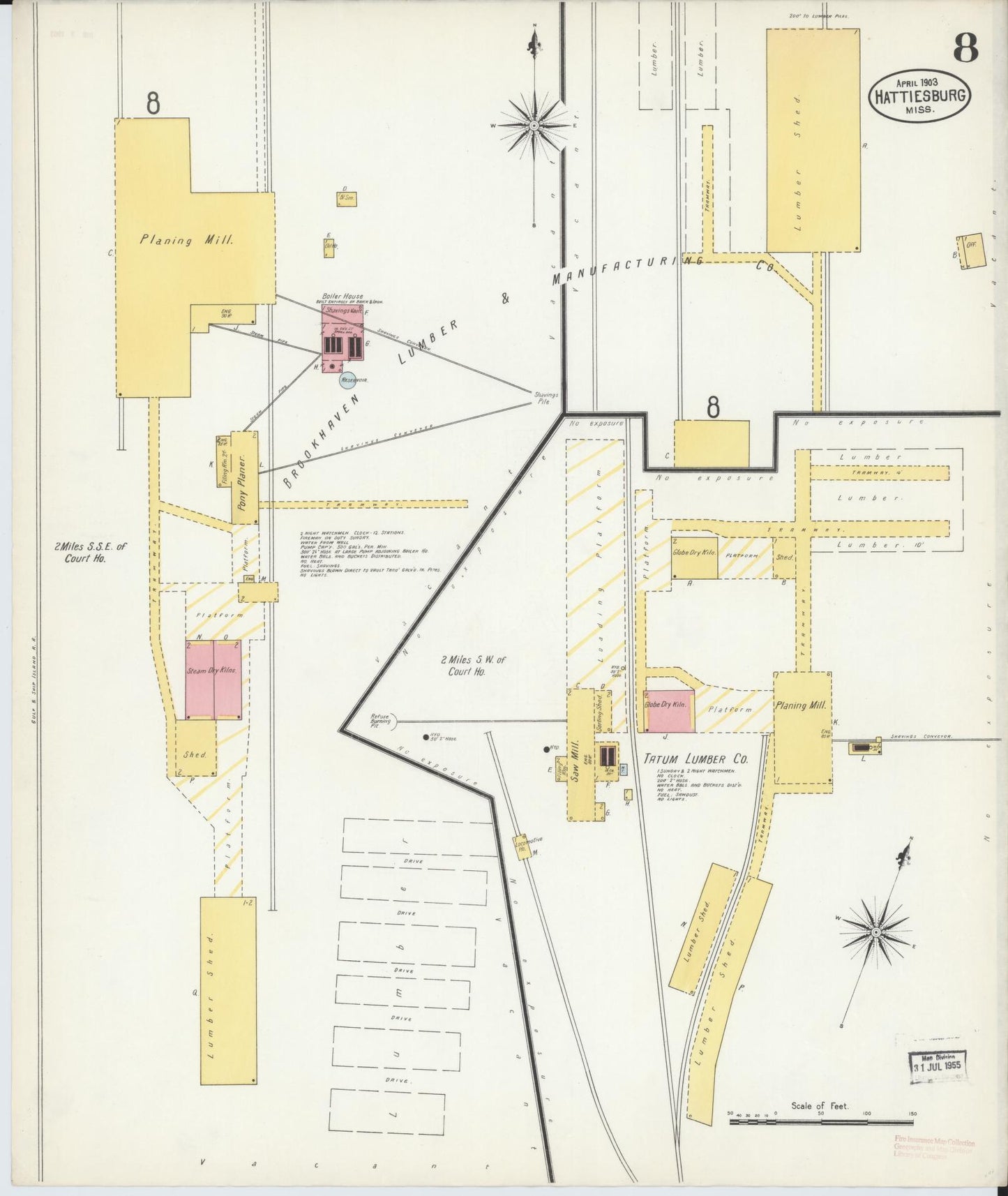 Sanborn Fire Insurance Map from Hattiesburg, Forrest County, Mississippi (1903), Sheet #0008 - Complete Map Set gallery image, historic Sanborn map, vintage wall art, Mississippi Mississippi