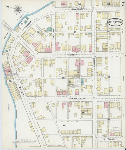 Sanborn Fire Insurance Map from Johnstown, Cambria County, Pennsylvania (1891), Sheet #0007 - Historic Sanborn Fire Insurance Map Print, vintage old map wall art, antique decor, genealogy gift, Pennsylvania Pennsylvania map