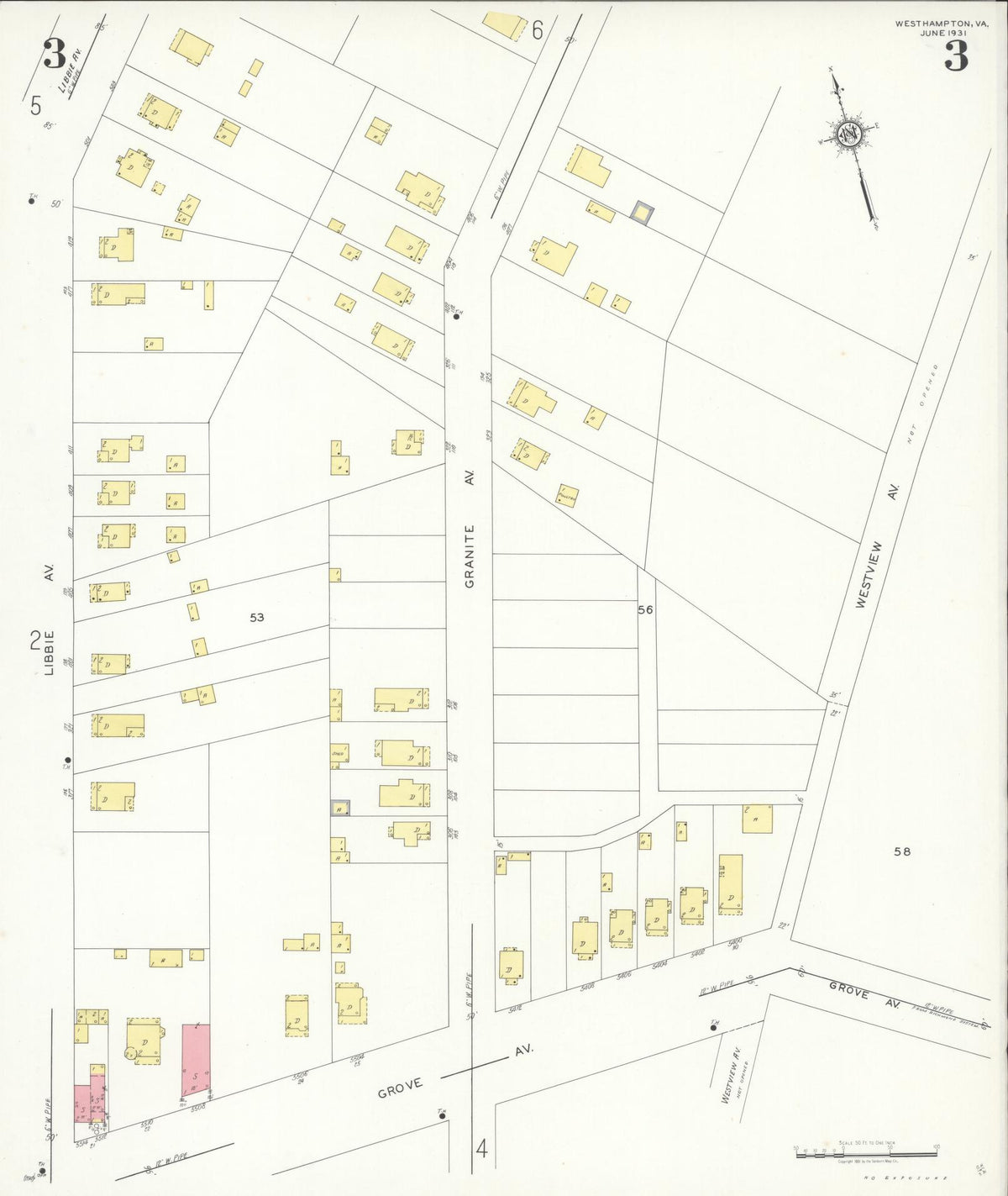 Sanborn Fire Insurance Map from Westhampton, Henrico County, Virginia (1931), Sheet #0003 - Complete Map Set gallery image, historic Sanborn map, vintage wall art, Virginia Virginia
