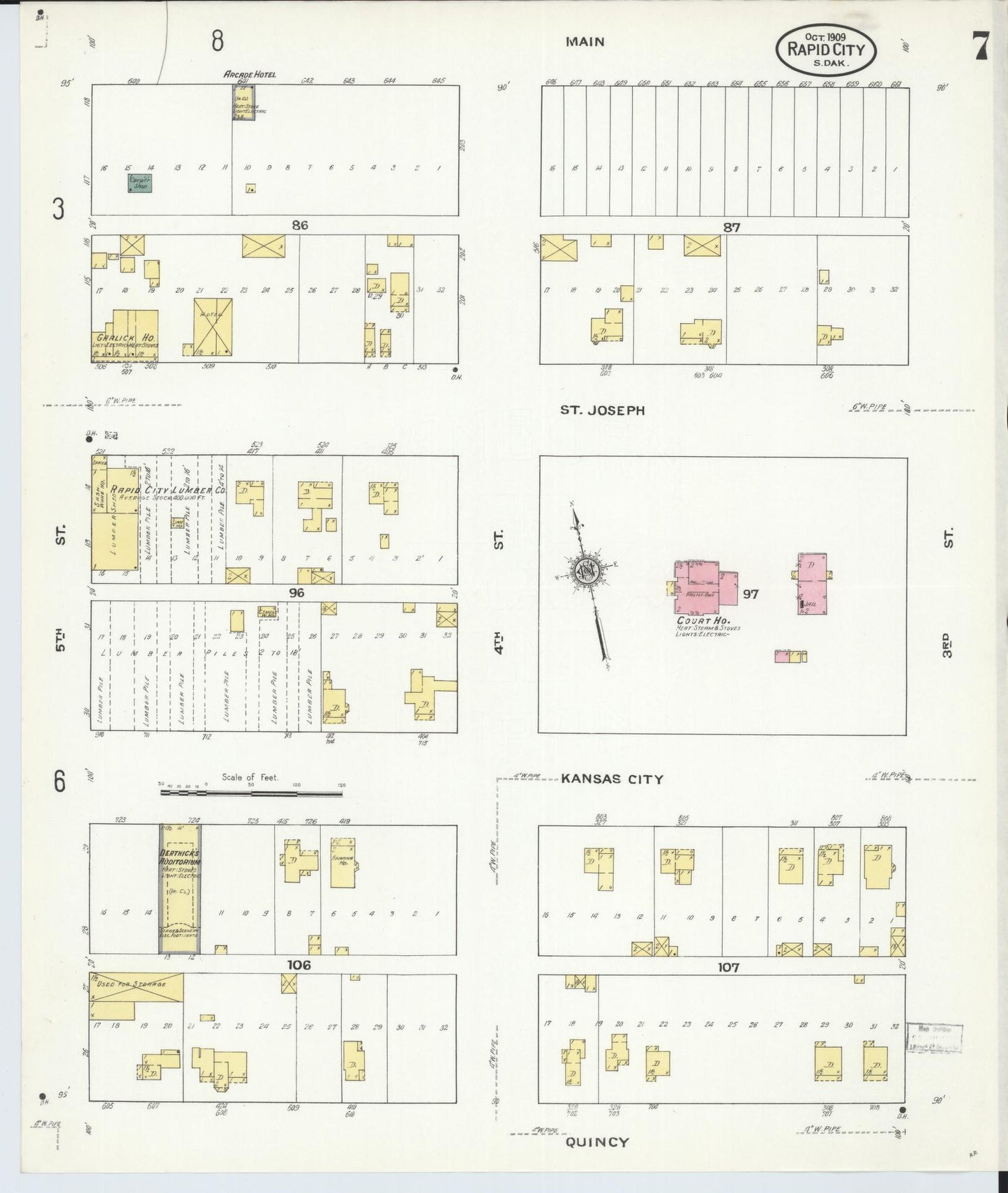 Sanborn Fire Insurance Map from Rapid City, Pennington County, South Dakota (1909), Sheet #0007 - Complete Map Set gallery image, historic Sanborn map, vintage wall art, South Dakota South Dakota