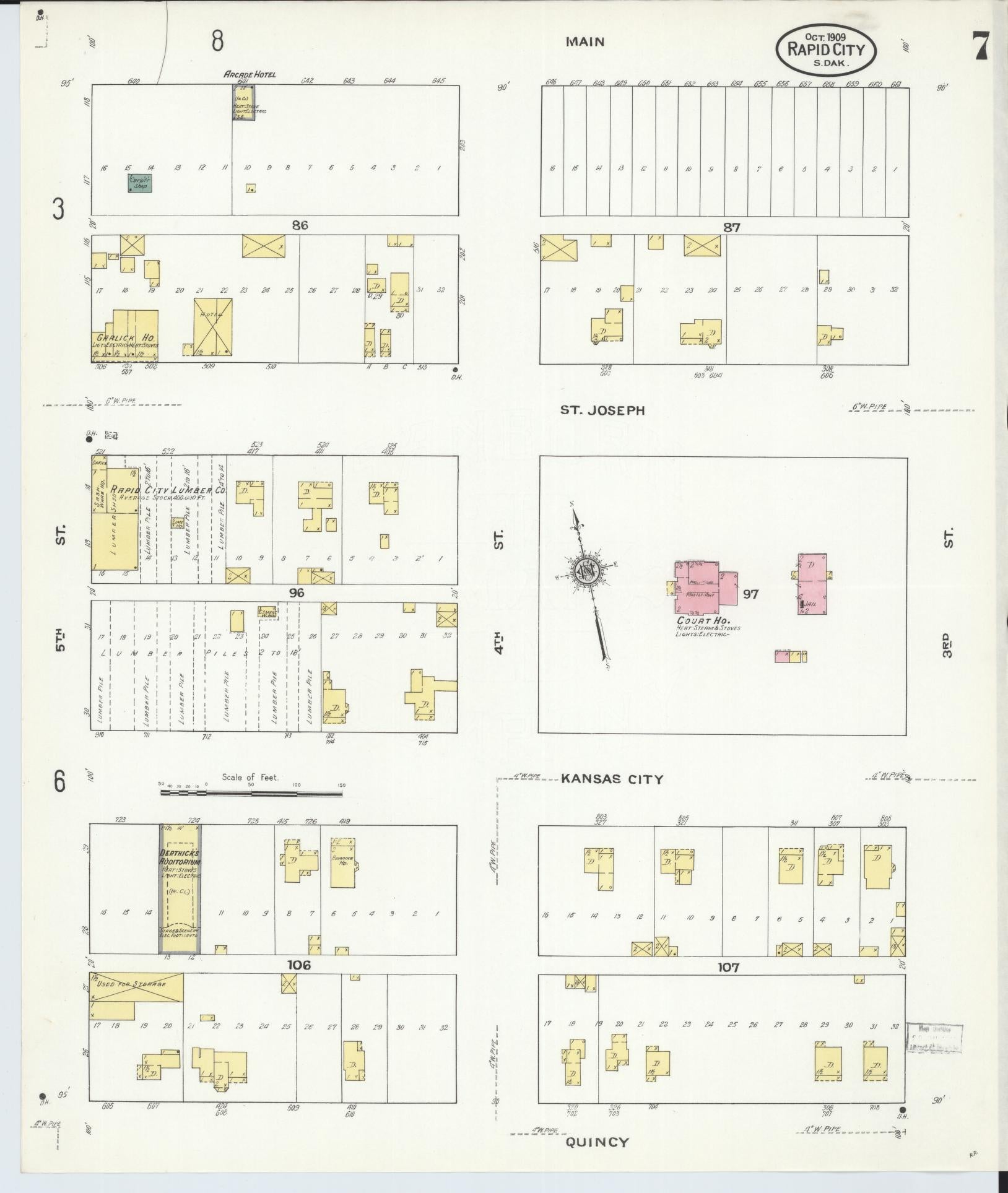 Sanborn Fire Insurance Map from Rapid City, Pennington County, South Dakota (1909), Sheet #0007 - Complete Map Set gallery image, historic Sanborn map, vintage wall art, South Dakota South Dakota