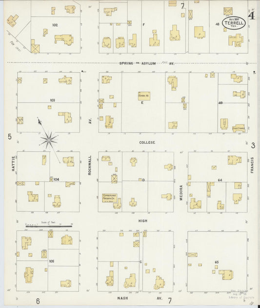 Sanborn Fire Insurance Map from Terrell, Kaufman County, Texas (1897), Sheet #0004 - Historic Sanborn Fire Insurance Map Print, vintage old map wall art, antique decor, genealogy gift, Texas Texas map