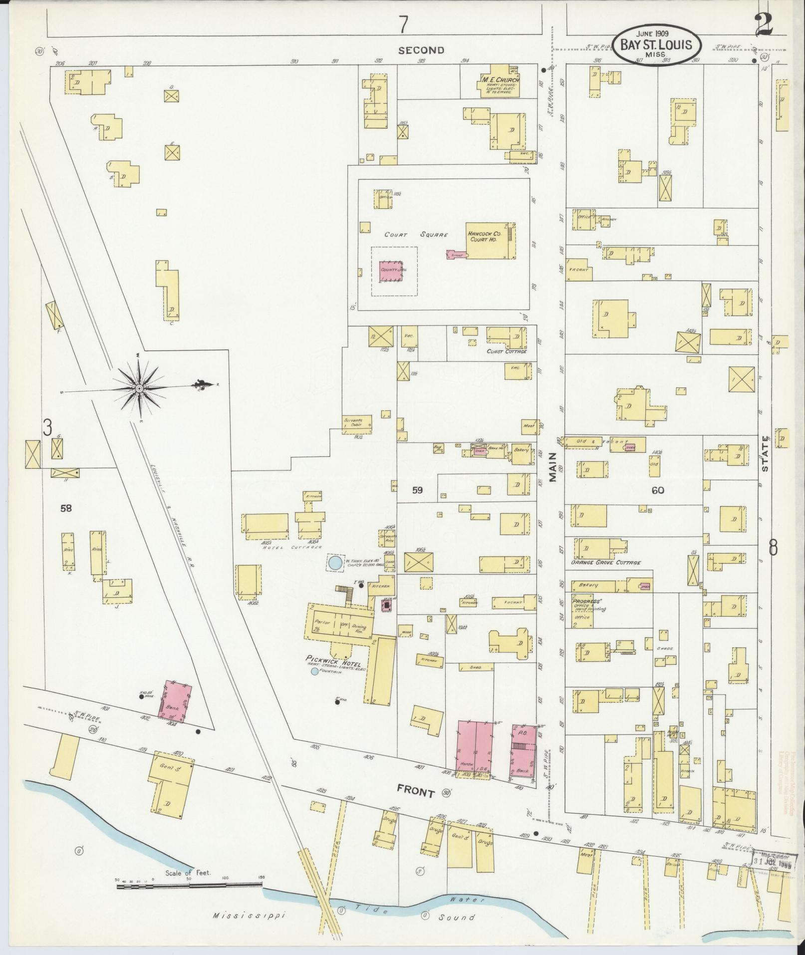 Sanborn Fire Insurance Map from Bay Saint Louis, Hancock County, Mississippi (1909), Sheet #0002 - Complete Map Set gallery image, historic Sanborn map, vintage wall art, Mississippi Mississippi