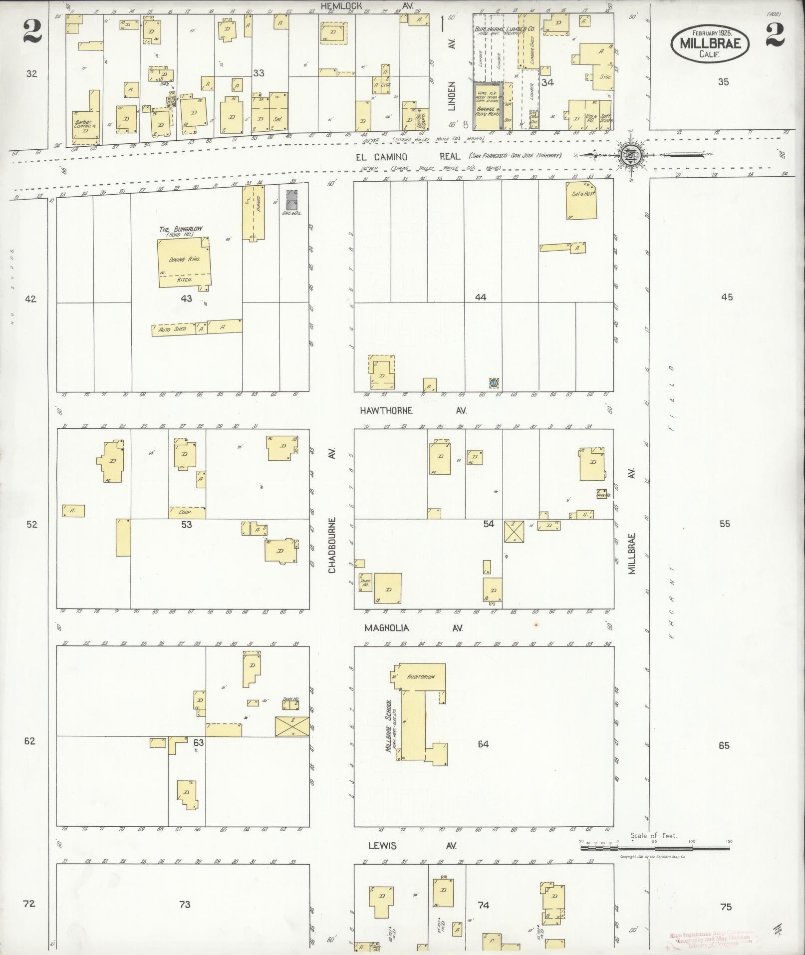 Sanborn Fire Insurance Map from Millbrae, San Mateo County, California (1926), Sheet #0002 - Historic Sanborn Fire Insurance Map Print, vintage old map wall art, antique decor, genealogy gift, California California map