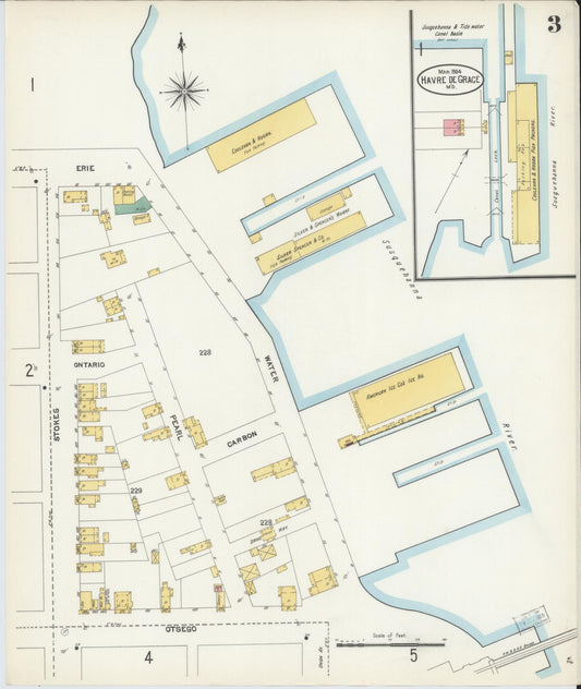 Sanborn Fire Insurance Map from Havre De Grace, Harford County, Maryland (1904), Sheet #0003 - Historic Sanborn Fire Insurance Map Print, vintage old map wall art