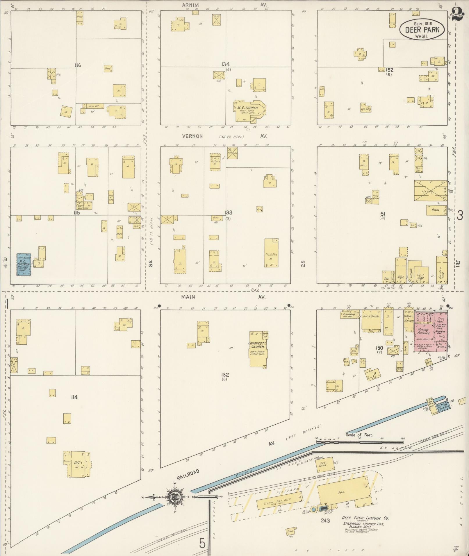 Sanborn Fire Insurance Map from Deer Park, Spokane County, Washington (1915), Sheet #0002 - Complete Map Set gallery image, historic Sanborn map, vintage wall art, Washington Washington
