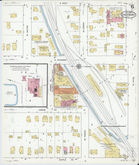 Sanborn Fire Insurance Map from Galesburg, Knox County, Illinois (1918), Sheet #0006 - Historic Sanborn Fire Insurance Map Print, vintage old map wall art, antique decor, genealogy gift, Illinois Illinois map