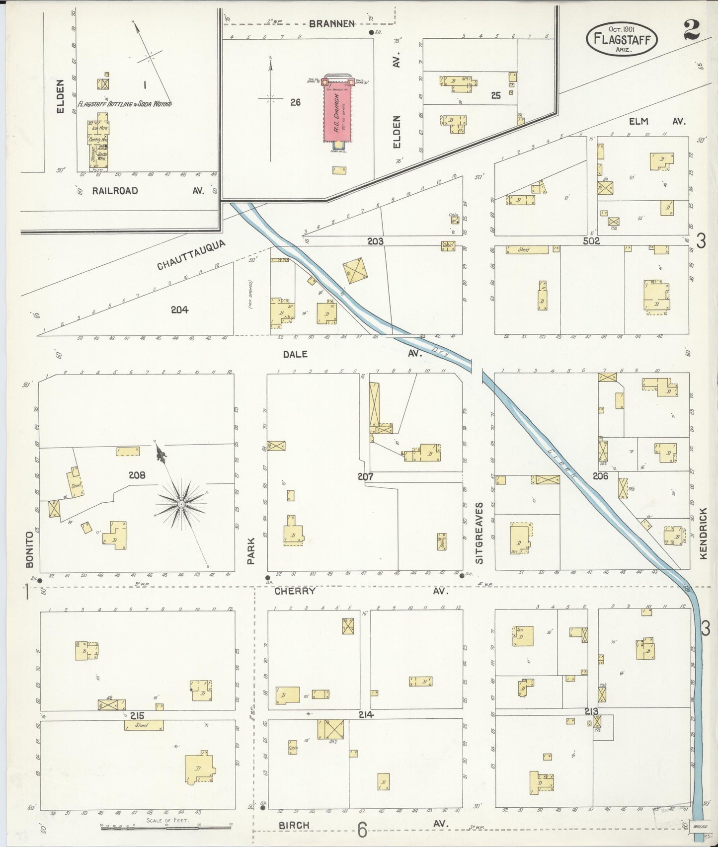 Sanborn Fire Insurance Map from Flagstaff, Coconino County, Arizona (1901), Sheet #0002 - Historic Sanborn Fire Insurance Map Print, vintage old map wall art, antique decor, genealogy gift, Arizona Arizona map