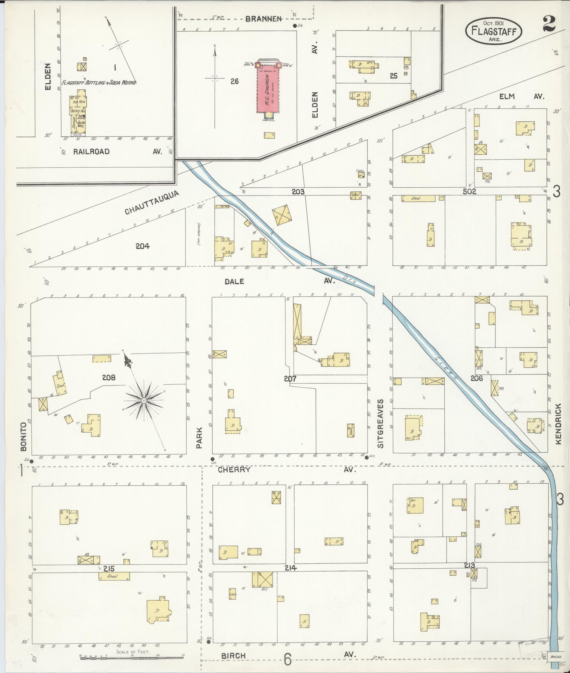 Sanborn Fire Insurance Map from Flagstaff, Coconino County, Arizona (1901), Sheet #0002 - Historic Sanborn Fire Insurance Map Print, vintage old map wall art, antique decor, genealogy gift, Arizona Arizona map