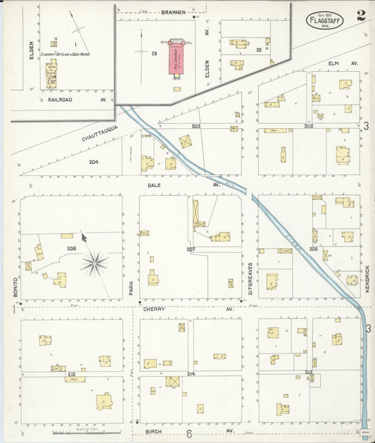 Sanborn Fire Insurance Map from Flagstaff, Coconino County, Arizona (1901), Sheet #0002 - Historic Sanborn Fire Insurance Map Print, vintage old map wall art, antique decor, genealogy gift, Arizona Arizona map