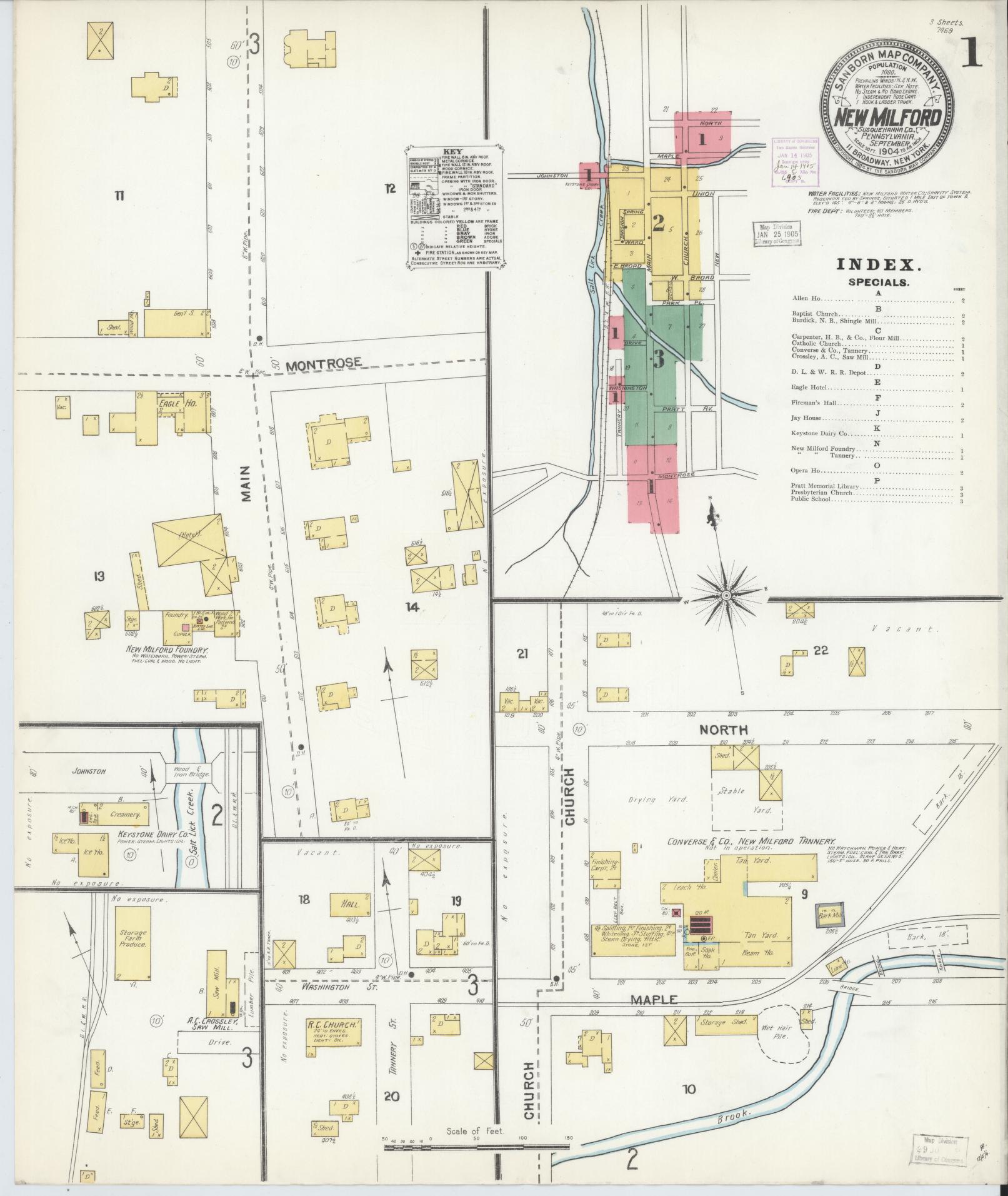 Sanborn Fire Insurance Map from New Milford, Susquehanna County, Pennsylvania (1904), Sheet #0001 - Complete Map Set gallery image, historic Sanborn map, vintage wall art, Pennsylvania Pennsylvania