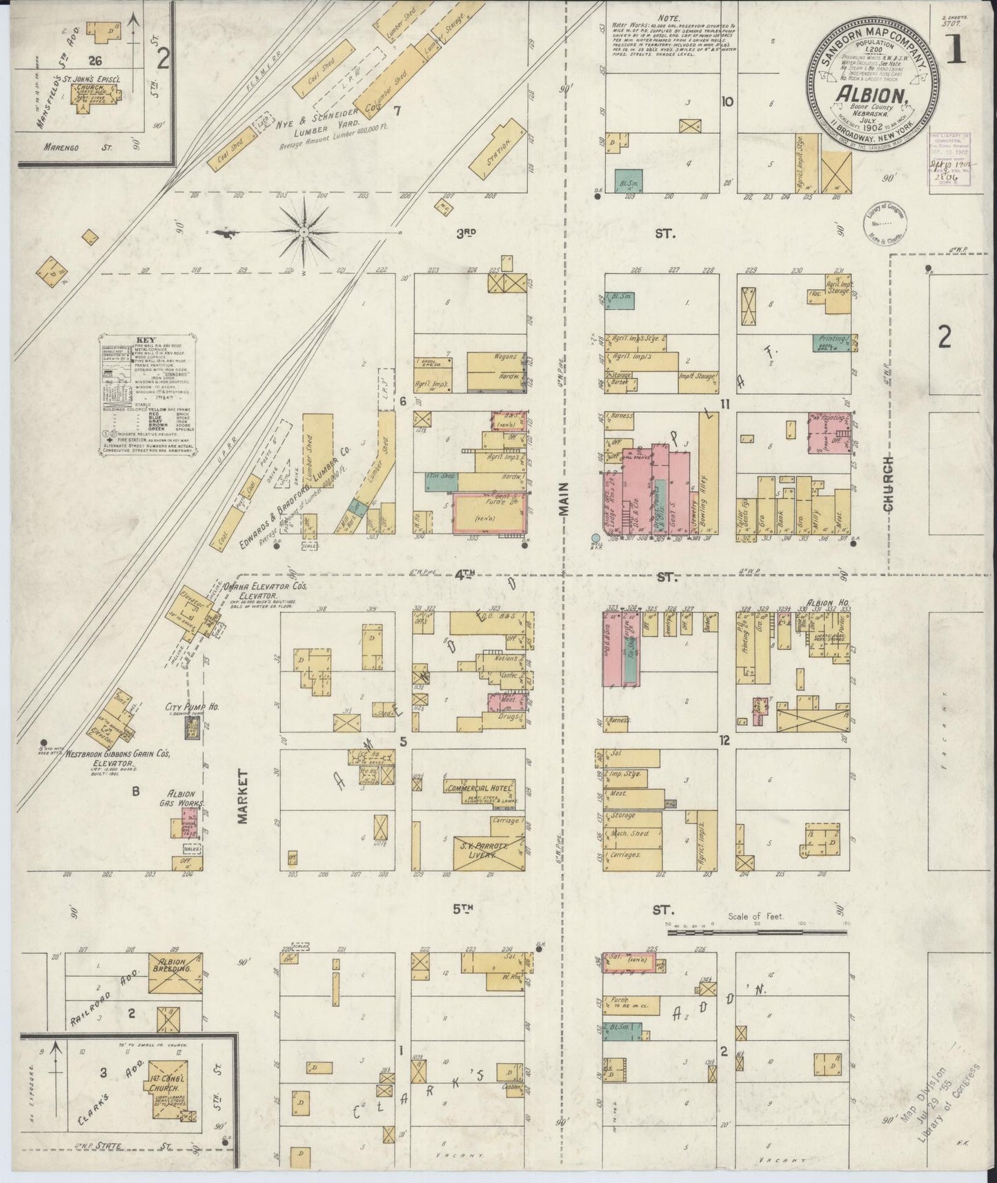 Sanborn Fire Insurance Map from Albion, Boone County, Nebraska (1902), Sheet #0001 - Complete Map Set gallery image, historic Sanborn map, vintage wall art, Nebraska Nebraska