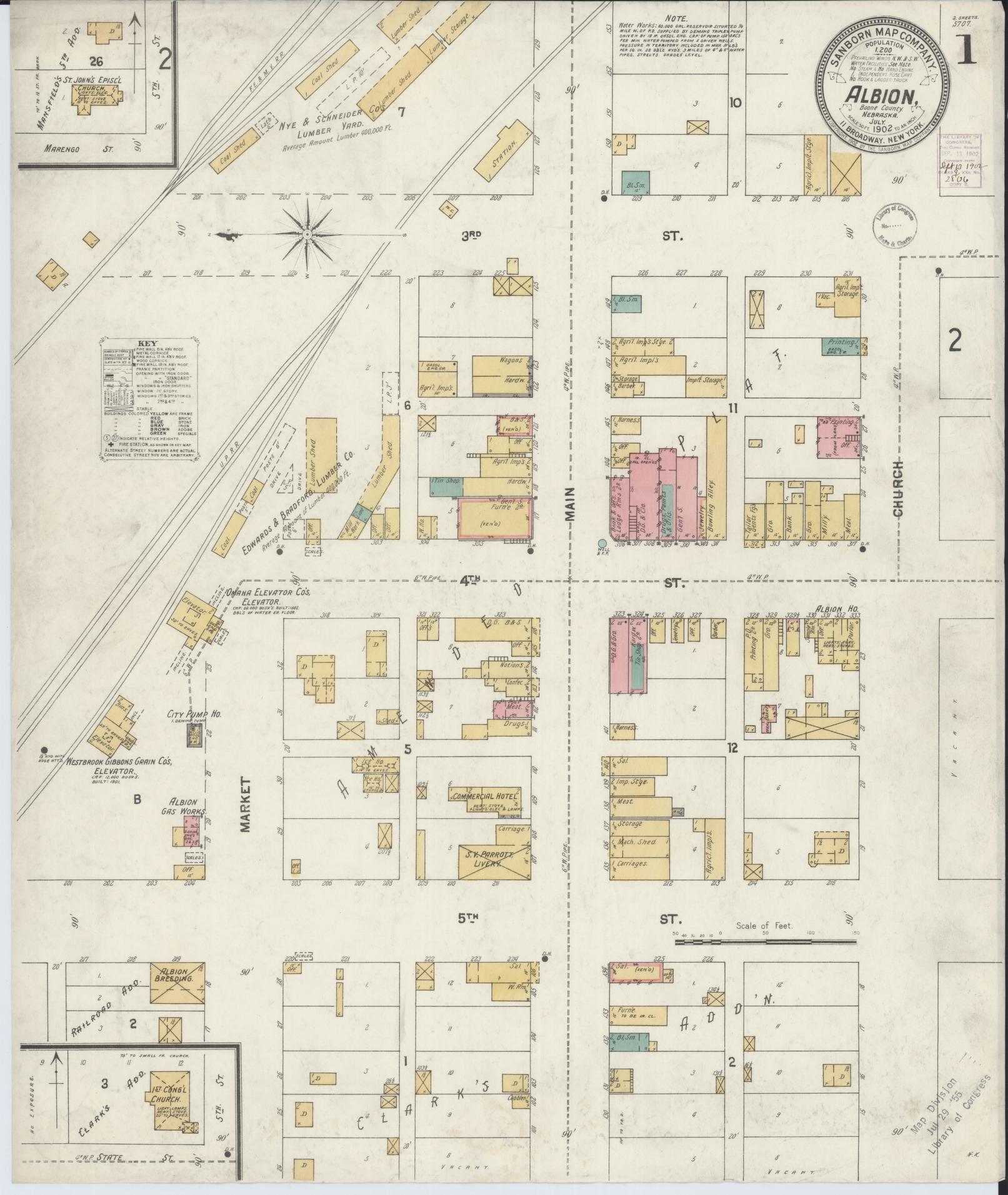 Sanborn Fire Insurance Map from Albion, Boone County, Nebraska (1902), Sheet #0001 - Complete Map Set gallery image, historic Sanborn map, vintage wall art, Nebraska Nebraska