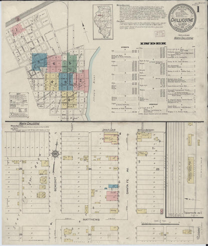 Sanborn Fire Insurance Map from Chillicothe, Peoria County, Illinois (1913), Sheet #0001 - Historic Sanborn Fire Insurance Map Print, vintage old map wall art, antique decor, genealogy gift, Illinois Illinois map