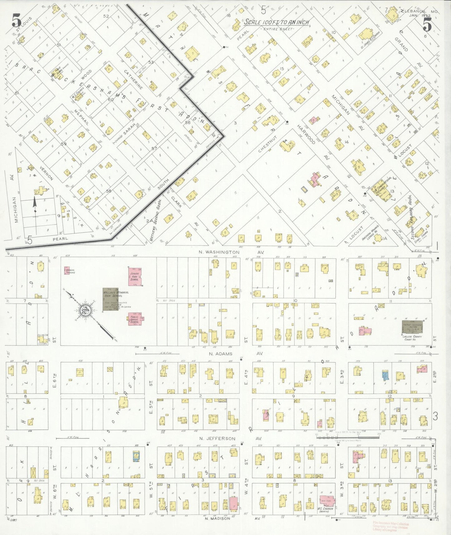Sanborn Fire Insurance Map from Lebanon, Laclede County, Missouri (1932), Sheet #0005 - Complete Map Set gallery image, historic Sanborn map, vintage wall art, Missouri Missouri