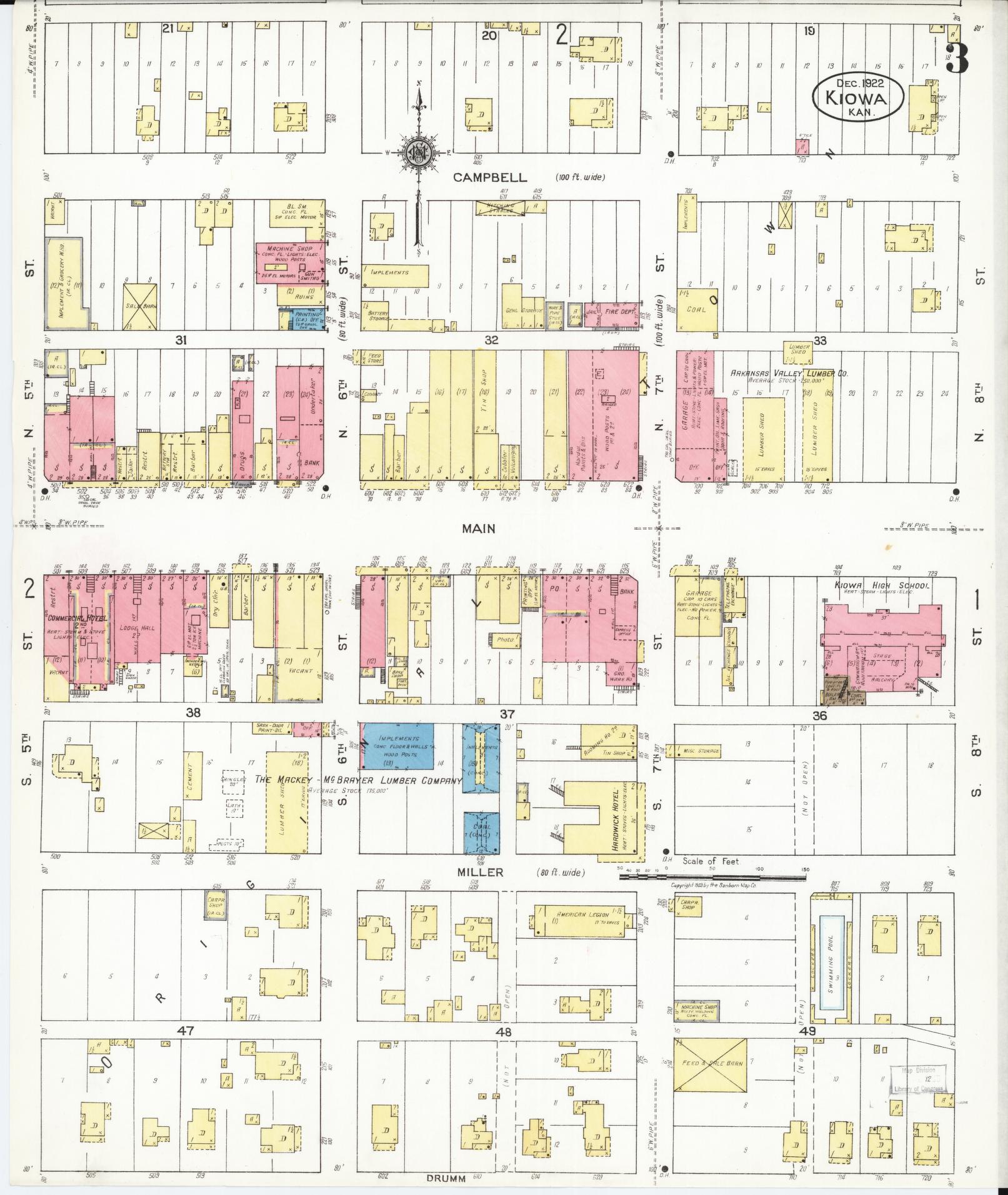 Sanborn Fire Insurance Map from Kiowa, Barber County, Kansas (1922), Sheet #0003 - Complete Map Set gallery image, historic Sanborn map, vintage wall art, Kansas Kansas