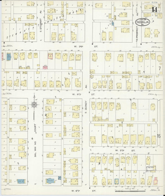 Sanborn Fire Insurance Map from Sedalia, Pettis County, Missouri (1914), Sheet #0014 - Historic Sanborn Fire Insurance Map Print, vintage old map wall art, antique decor, genealogy gift, Missouri Missouri map