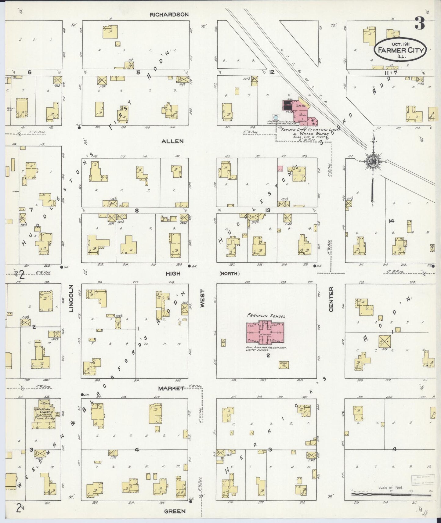 Sanborn Fire Insurance Map from Farmer City, De Witt County, Illinois (1911), Sheet #0003 - Complete Map Set gallery image, historic Sanborn map, vintage wall art, Illinois Illinois